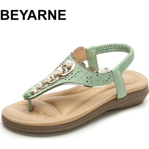 BEYARNEWomen Sandals New Flats Sandals Women Summer Women Shoes Bohemia Style Flip Flops Beach Shoes Womens Beach SlipperE656
