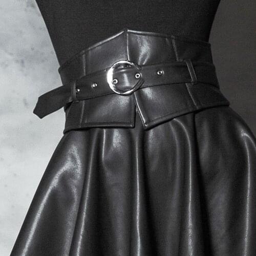 PUNK RAVE Womens Punk Dark High Waist Girdle with Belt Metal Wild Personality PU Leather Corset