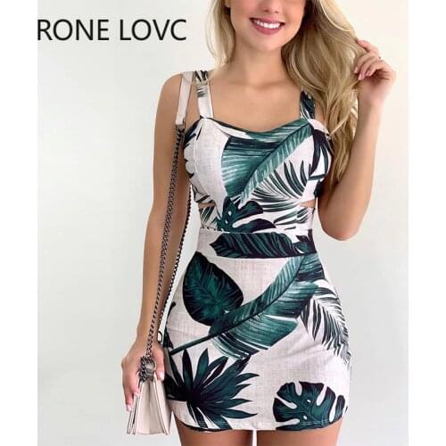 Women Spaghetti Strap Thin Strap Tropical Print Casual Dress Mini Dress Bodycon Elegant Fashion Sweet Dress