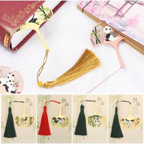 1PC Chinese Style Retro Metal Bookmark Panda Pendant Hollow Bookmark Tassel Pagination Mark Stationery Gift Brass Book Clip