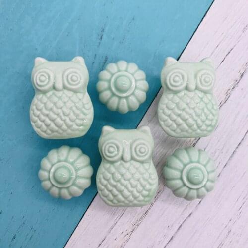 Handmade Decorative Pack of 6 Assorted Green Kids Room Funiture Door Combo knobs Drawer Pulls Cute Cartoon Dresser Handles