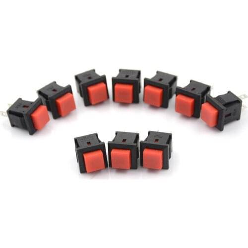 10pcs/lot 125VAC 1A Red Square SPST NonLocking Reset/Self-locking Push Button Square Head Switches