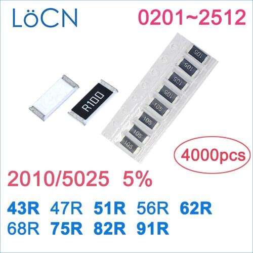 2010 J 5% 4000PCS 43R 47R 51R 56R 62R 68R 75R 82R 91R OHM High quality 5025 SMD resistor LoCNService