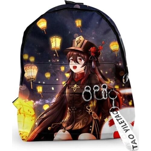 2021 Genshin Impact HuTao Men Women 3D Backpack Fabric Oxford hanging buckle Style Girls Child School bag Travel Backpack