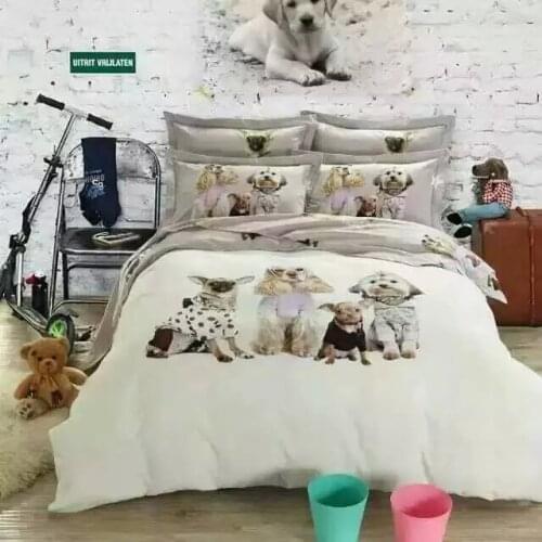 4Pcs 100% Cotton Queen size Luxury 3D Animal Bedding set Cool Duvet Cover Set Bed sheet Pillowcase lovely dog tiger leopard lion