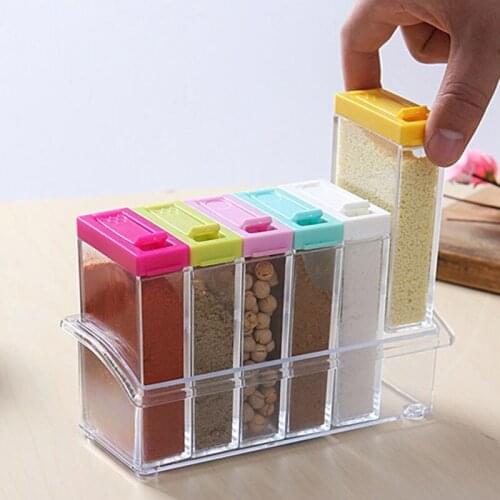 6Pcs/Set Transparent Kitchen Spice Jar Rack Seasoning Box Salt and Pepper Sprayer Container Kitchen Spice Storage Bottle Tools