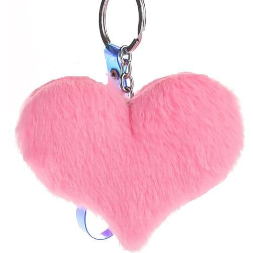 20pcs/lot Wholesale Fluffy Fur Heart Keychains Womens Pom Poms Faux Rabbit Fur Key Chains Girl Bag Hang Car Key Ring