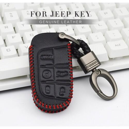 Genuine Leather Car Remote Key Case Cover For Jeep Renegade Grand Cherokee Compass 2017 2018 Wrangler JK Key Shell Accessories