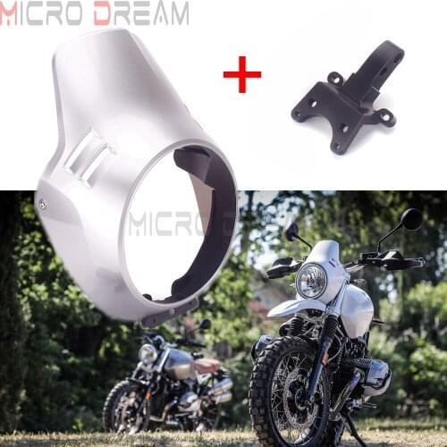 For BMW R nineT Scrambler / RnineT Urban G/S 2017 Headlight Fairing 2016-2019 Silver Windscreen Round Head Lamp Front Mask Cowl