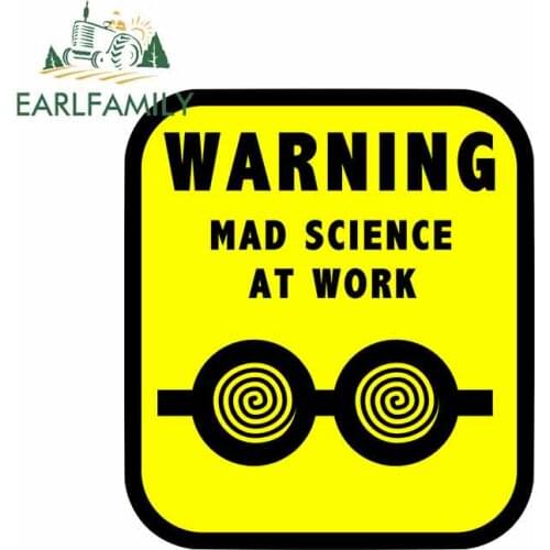 EARLFAMILY 13cm x 11.6cm WARNING MAD SCIENCE AT WORK Car Sticker Funny Vinyl Car Decal