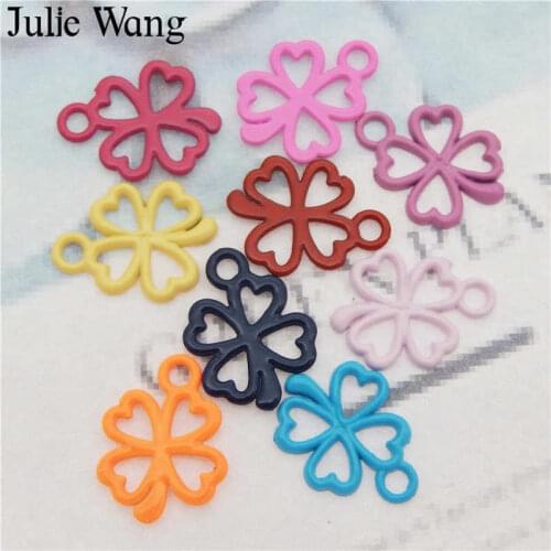 Julie Wang 30PCS Enamel Four-leaf Clover Charms Mixed Colors Alloy Flower Necklace Pendant Earrings DIY Jewelry Making Accessory