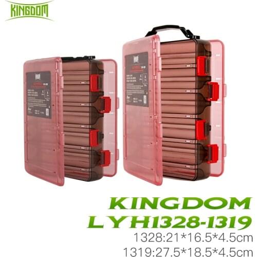 Kingdom Double Layer Fishing Tackle Box 14 Compartments Multifunction Plastic Fishing Lure Storage Case High Strength Boxes