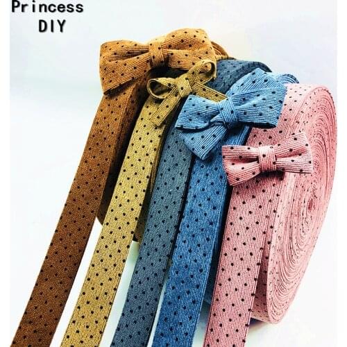 5Meter/Lot 10 30 50mm Printed Polka Dots Corduroy Ribbon Stripe Fabric Cloth Folded Riband Layering DIY Hair Bow Collar Material