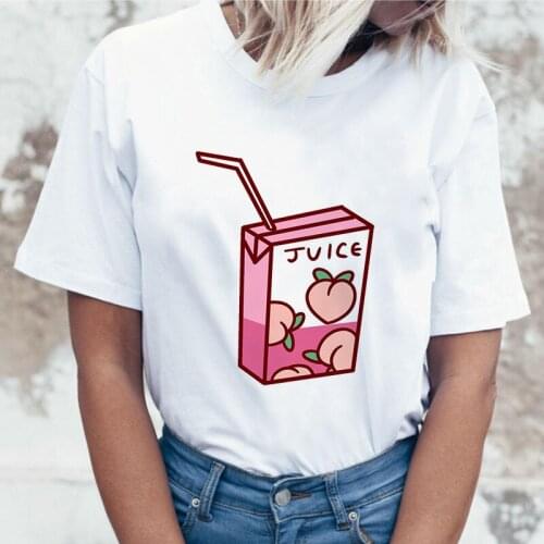 Summer Womens T-shirt Peach Drink Print Womens T-shirt Harajuku Cute 90s T-shirt Ulzzang Graphic Fashion T-shirt Women