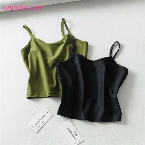 LUNDUNSHIJIA 2019 New Arrival Summer Women Sexy Short Camisole Ladies Fashion ArmyGreen Stretch Tube Tops Vests