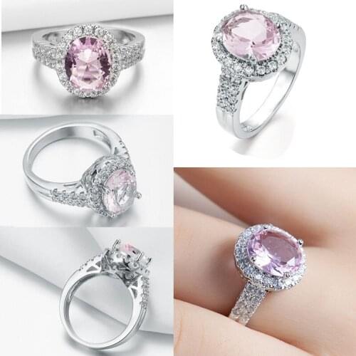 Milangirl Popular Silver Plated Color Full Inlaid White Pink Crystal Rhinestone Zircon Female Ring for Women Wedding Jewelry