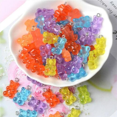 50PCS Cute Candy Color Transparent Bear Charms Resin Cabochons Glitter Gummy Keychain Necklace Pendant DIY Making Accessories