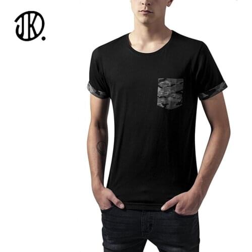 Men Casual Sports T-shirt Summer Slim Tops Fashion Camouflage Contrast Color Pocket Design T Shirt Round Neck Male Plus Size Tee