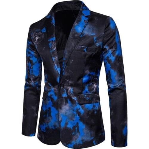 2019 New Mens Slim Fit Suit Jacket One Button Ink Print Blazer Men Chinese Print Style Luxury Suit Jacket Prom Coat Dress Jacket