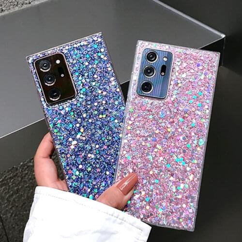 Shinning Glitter Square Soft Phone Case For Samsung S21 S20 Ultra Plus FE Note 20 A51 A50 Shockproof Protective Back Cover