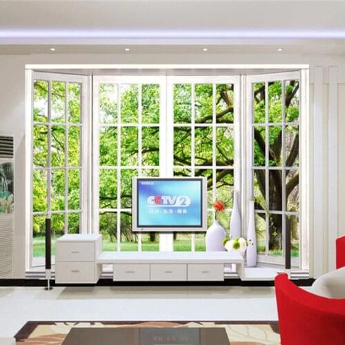 Custom wall mural 3D green tree mural living room dining room bedroom background false window wallpaper mural
