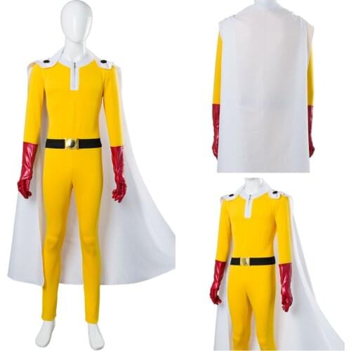 New Anime One Punch Man Cosplay Costumes Saitama Yellow Jumpsuit with White Cloak SuperHero Suit Cosplay Costumes