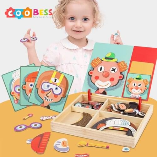 Learn Education Toy Magnetic Puzzle Cognitive Pairing Beneficial Intelligence Magnetic Paste Face Features Wooden Toys