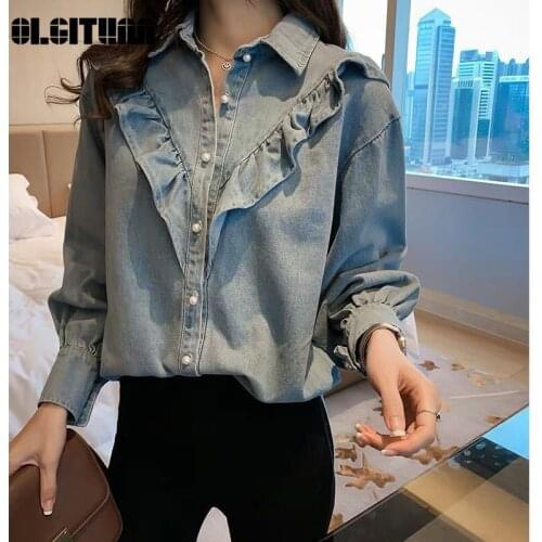 OLGITUM Womens Denim Shirts