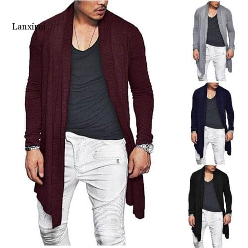 Autumn Men Stylish Knitted Cardigan Slim Fit Pleated Long Sleeve Casual Sweater Overcoat Tops M-XXXL