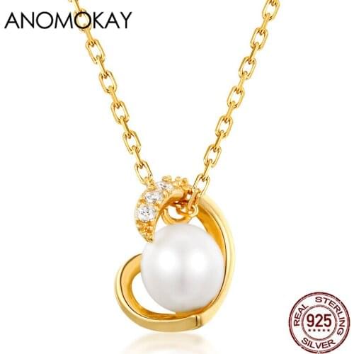 Romantic Openwork Heart Shape Gold Color Necklace Set with Pearl 45MM Chain Link 925 Sterling Silver Necklace Luxury Jewelry