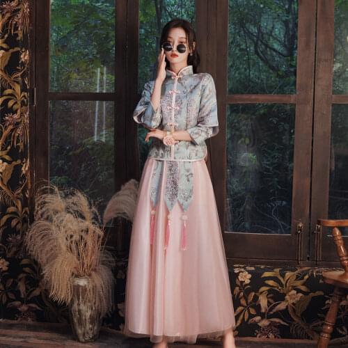 Bridesmaids dress Chinese sister group 2020 new retro bridesmaids dress Chinese wind wedding dress autumn and winter show
