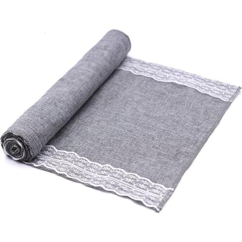 Simple Gray Table Runner Imitation Linen Cloth Soft Solid Table Flag Covers Lace for Wedding Party Dining Room Table Decoration