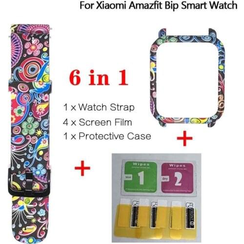 6 in 1 for Amazfit Bip Strap Watch Band+PC Protective Case Cover Shell Frame Bumper+Screen Protector Film for Xiaomi Amazfit Bip