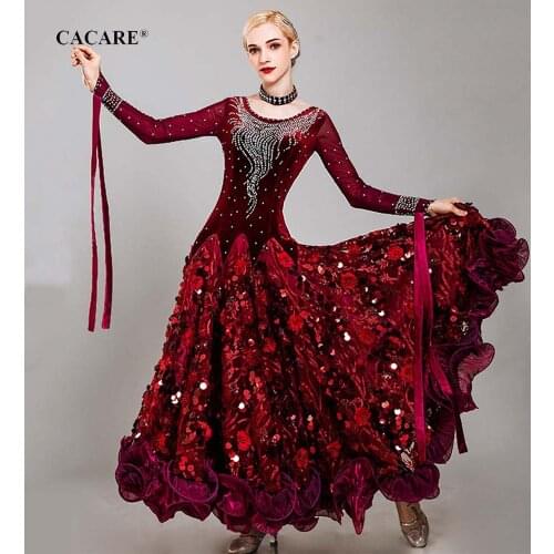CACARE Luxury Ballroom Dance Competition Dresses Tango Waltz Dress Flamenco Standard Dance Dresses D0728 Big Sheer Hem