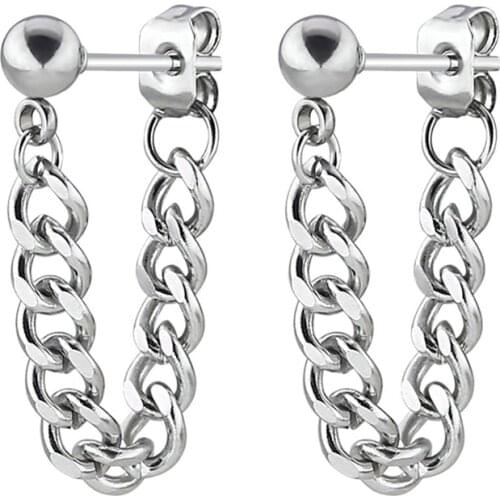 1 Pair Trendy Stud Earrings Unisex Punk Earring Back-hanging Chain Earrings for Women and Men Jewelry Gift