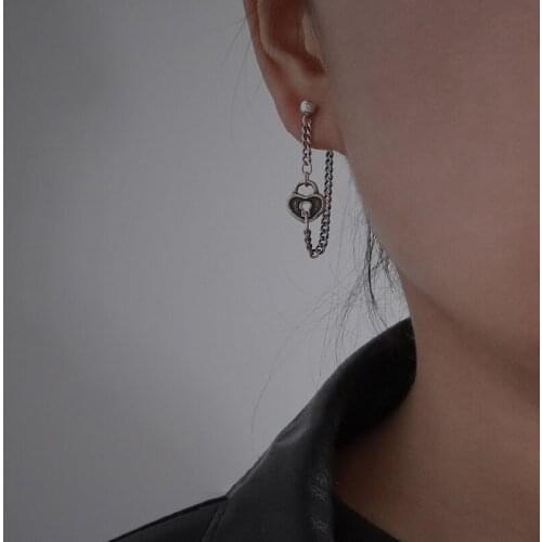 Drop Earrings Tassel Heart Lock Chain For Women New Trendy Hip Hop Punk Hot Fashion Student Daily Jewelry Accessories BOYULIGE