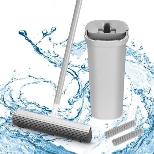 Yocada Hand Free Squeeze Sponge Mop with Bucket 2 Reusable Mop Pads for Home Kitchen Hardwood Floor Cleaning