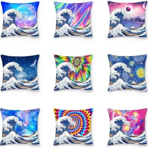Ancient Great Japanese Wave Pillowcase Bedroom Sofa Cushion Cover 3D Retro Style Print Pillow Covers Home Decorative 45x45cm