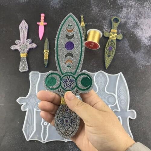 Sun Moon Swords Silicone Mold Dagger Epoxy Casting Mould Keychain Resin Mold jewelry Casting Decoration Craft Making Tool
