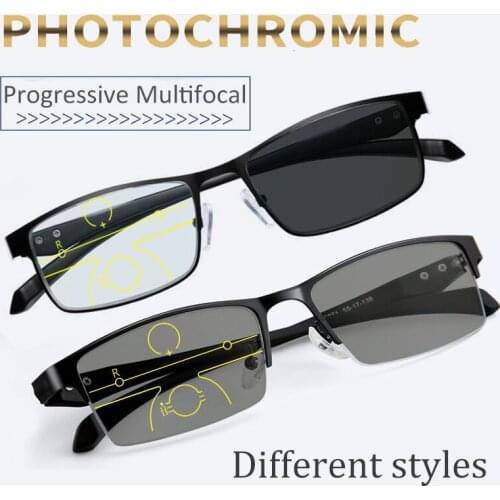 Smart photochromic Multifocal Reading Glasses Men Women Progressive Bifocal Anti Blue Ray Metal Half Frame Presbyopic Eyewears 1