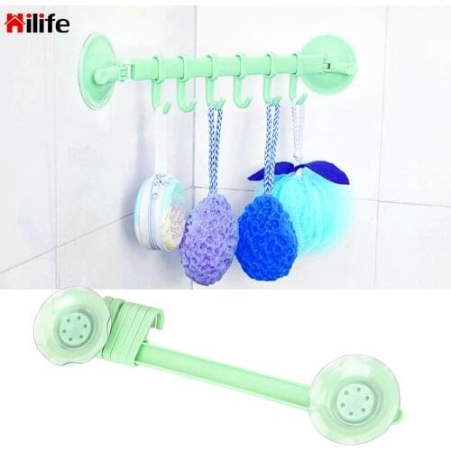 Hanger Rack Wall Mounted Storage 6 Hooks Set For Kitchen Bathroom Adjustable Strong Sucker Suction Hanger