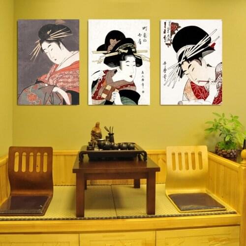 Japanese Style Ukiyo-e Mural Classical Beauty Figure Canvas Painting Spa Restaurant Ladies Wall Picture Poster Home Room Decor