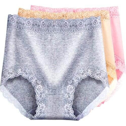 Yasemeen High Waist Cotton Seamless Lace Panties Women Belly in Waist S Carry Buttock Cotton Non-trace Briefs L XL Plus Size