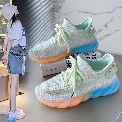 Knitted Breathable Plus Size 40 Womens Shoes Spring And Summer New Fashion All-Match Thick-Soled Casual Sports Shoes