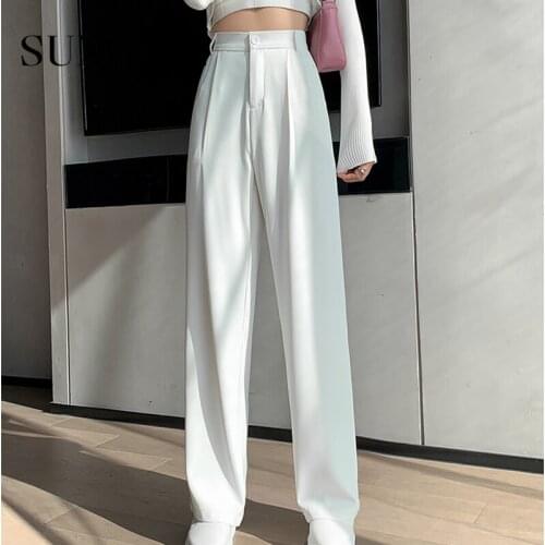 Sungtin Summer Solid Wide Leg Pants Women Casual High Wasited Loose Long Pants Korean Fashion White High Quality 3 Size Trousers