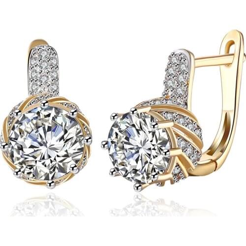 High Quality Zircon Earrings Full Crystal Gold Plated Stud Earrings For Women Exquisite Round Earing Jewelry Kolczyki Pendientes