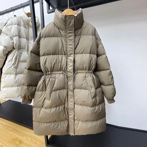 2021 Winter Jacket Women Down Coat Long Down Parkas Fashion Women Casual Female Solid Stand Collar Loose Thick WarmSnow Outwear