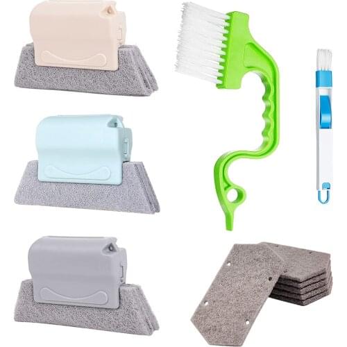 11 window slot cleaning brushes, hand-held door rail magic cleaning tool, slot cleaning brush with dustpan, 6 cloth replacement