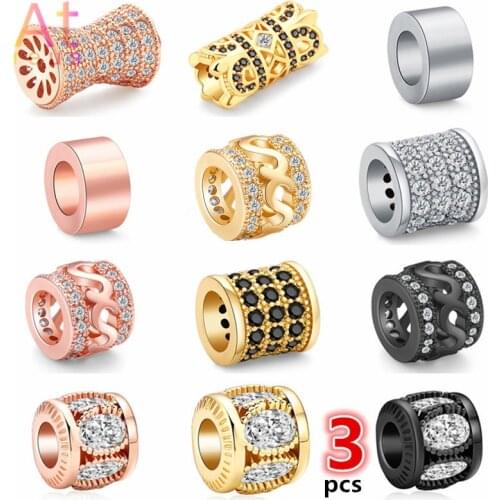 3/5pcs Copper Cylinder Beads Charm Small waist Gothic Crown Gold Zircon Barrel Beads for Bracelet Pendant Making DIY Accessories