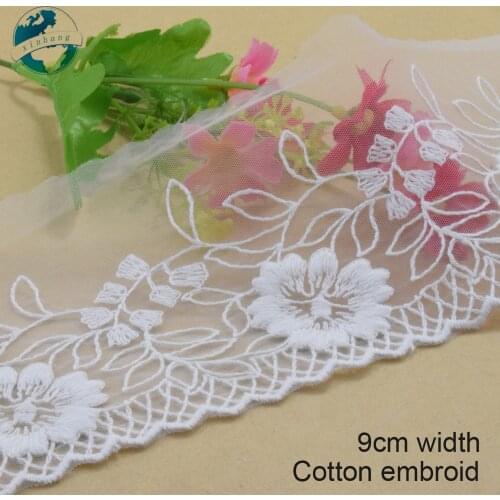 3yards 7cm wide white cotton embroidery lace ribbon trim DIY wedding lace garment Accessories african dolls lace applique#3068